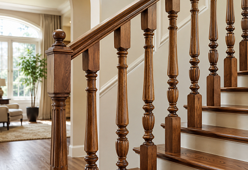 Wooden stair balusters in the home interior