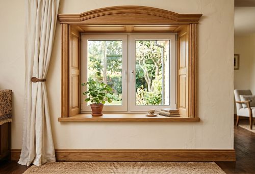 How to decorate a plastic window with wood: window sill, slopes, architraves, moldings and decorative frame