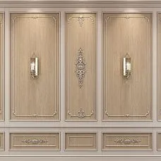 Decorative element MLD-4-1.1 in wall panel finishing, an example of application in interior