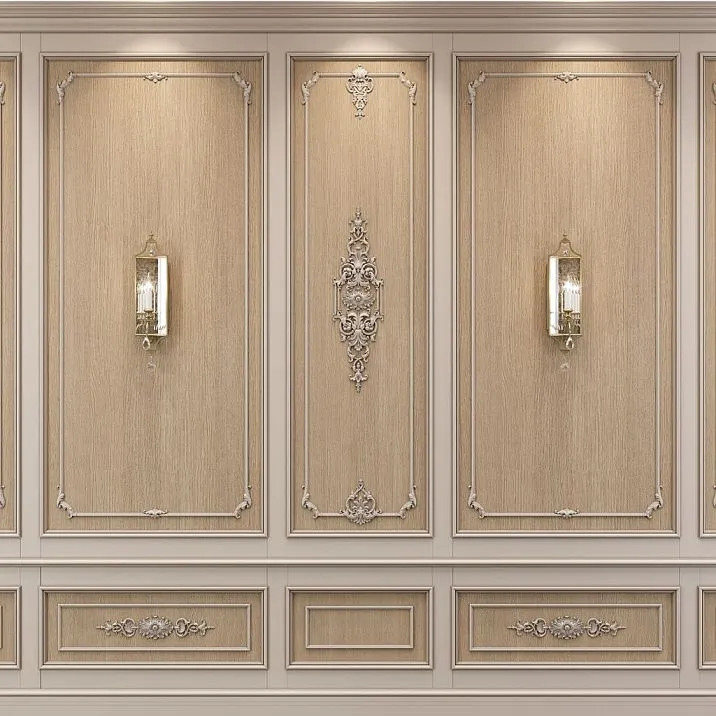 Decorative element MLD-4-1.1 in wall panel finishing, an example of application in interior