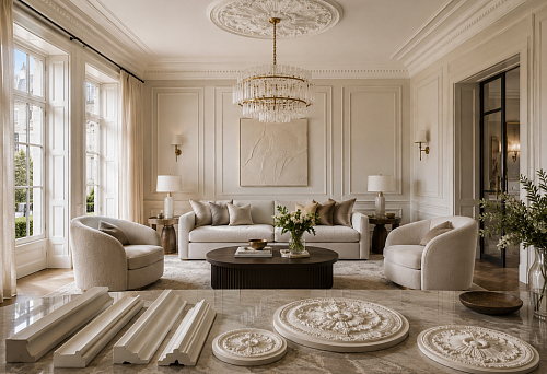 How to choose the size of stucco, molding, and ceiling rosette to make the interior look more expensive