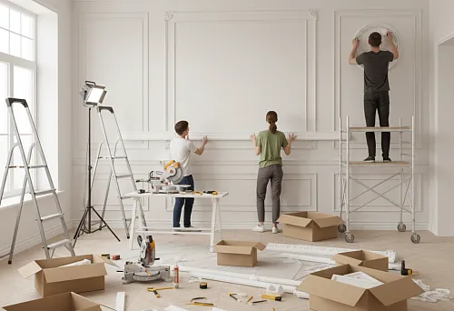 Installing decorative molding on walls &mdash; mounting moldings and rosettes to create interior architectural decor