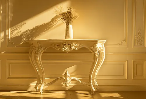 Console table in Italian-style furniture with exquisite carved details