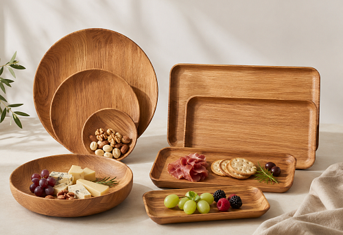 Oak wooden plates KU-001 and KU-004 for table setting
