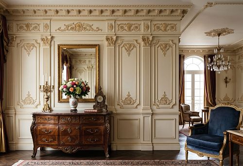 Classic interior with polyurethane wall decor and furniture decor