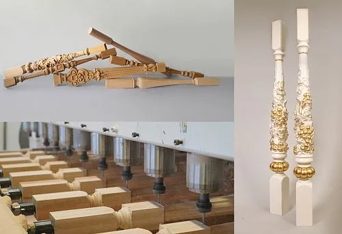 Decorative wooden furniture details created using CNC technology.