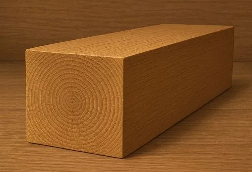 Oak timber with large cross-section, light-colored, with clearly defined annual ring texture