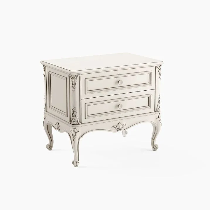 Versailles Nightstand 012-001 in white enamel RAL 9010 with carved decorative elements