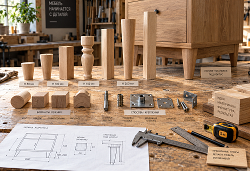 Wooden furniture supports made of natural wood