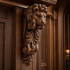 Left carved bracket Lev KR-034 for decorative support of a shelf or console.