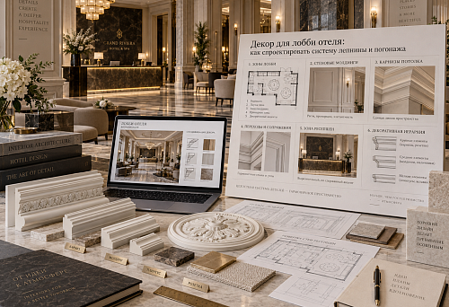 D&eacute;cor for a hotel lobby with architectural plasterwork