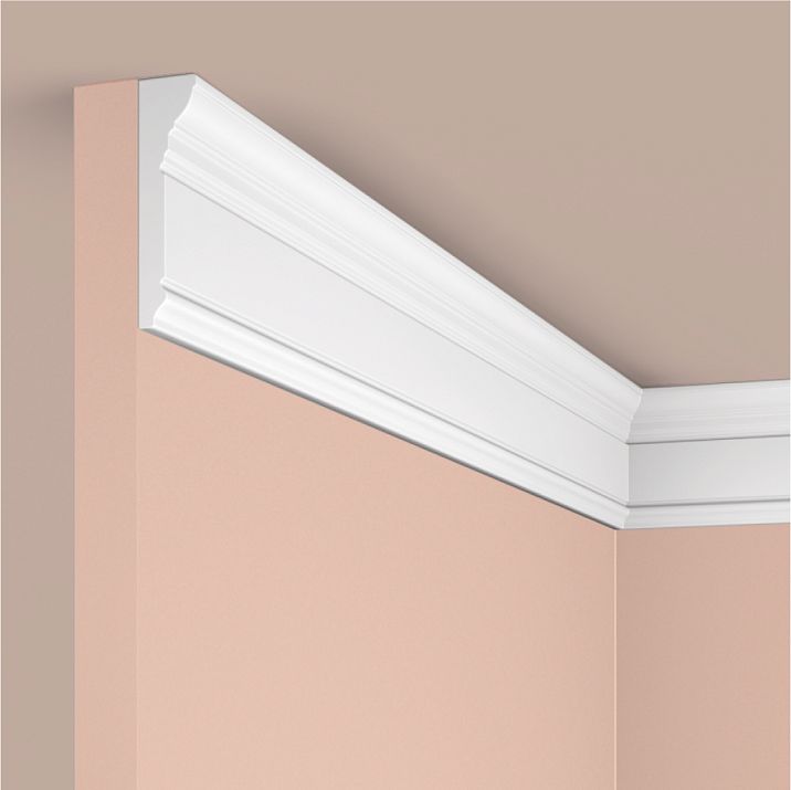 Ceiling cornice polystyrene HI WOOD M1702 white 70x18 mm narrow profile from South Korean manufacturer