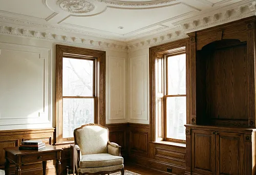 classic interior with polyurethane stucco decor and wooden moldings