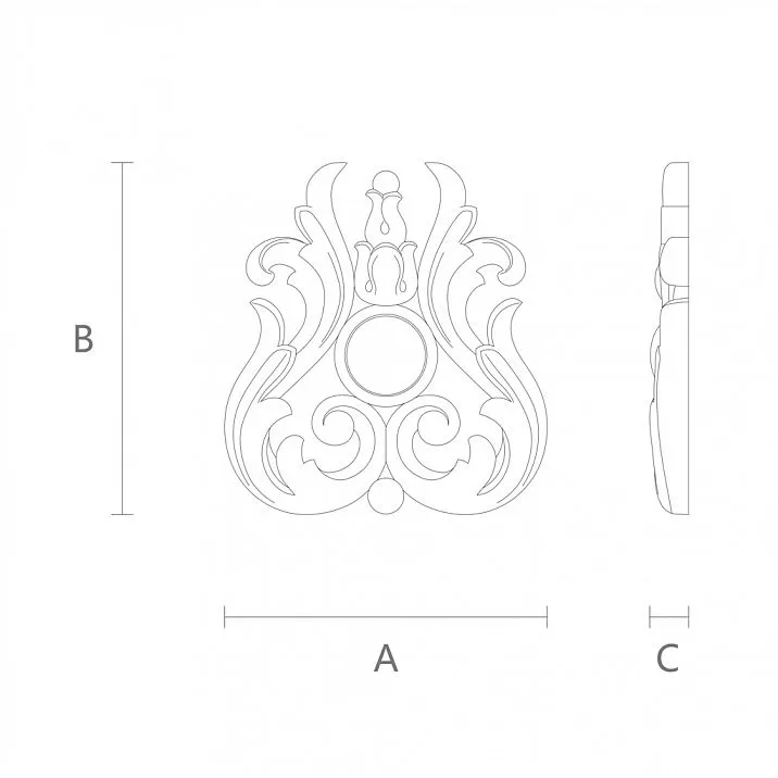Carved wooden piece with natural motifs - inlay N-064 drawing