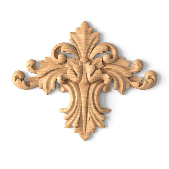 Overlay element made of wood array with botanical pattern