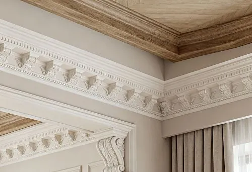 Polyurethane wall molding and wooden cornice &mdash; a blend of classic style and natural nobility in interior design