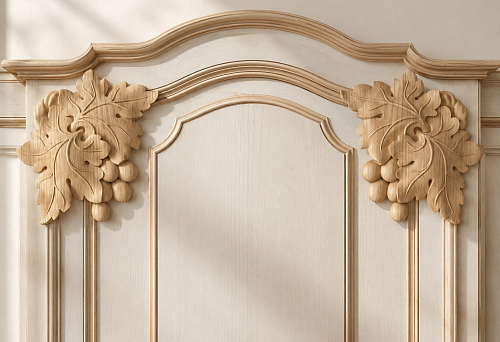 Paired carved wooden overlays N-258-1L and N-258-1R for molding decor