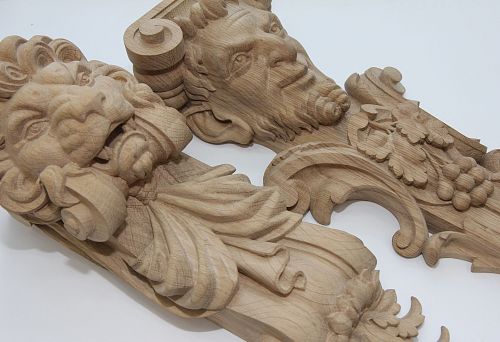 Composition of carved lion figures &ndash; premium decor elements.