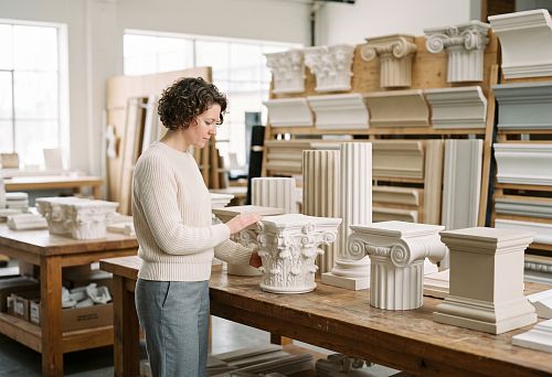 Capitals and pilasters in classic interior