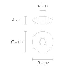 Drawing of the geometric figure KN-007 size 44 &times; 120 &times; 120 mm with a 34 mm hole