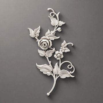 NPU-467R molding decor: polyurethane appliqu&eacute; with a rose and smooth leaves