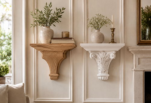 Wooden bracket and polyurethane bracket for decorative interior
