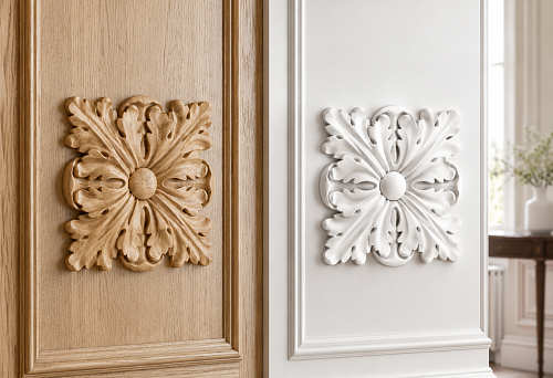 Buy decorative rosette: wooden R-032 or polyurethane RPU-032 &mdash; which to choose
