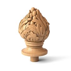 Carved wooden post finial from solid oak with golden tint, model L-082