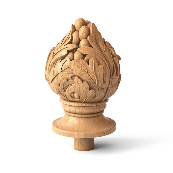 Carved wooden post finial from solid oak with golden tint, model L-082