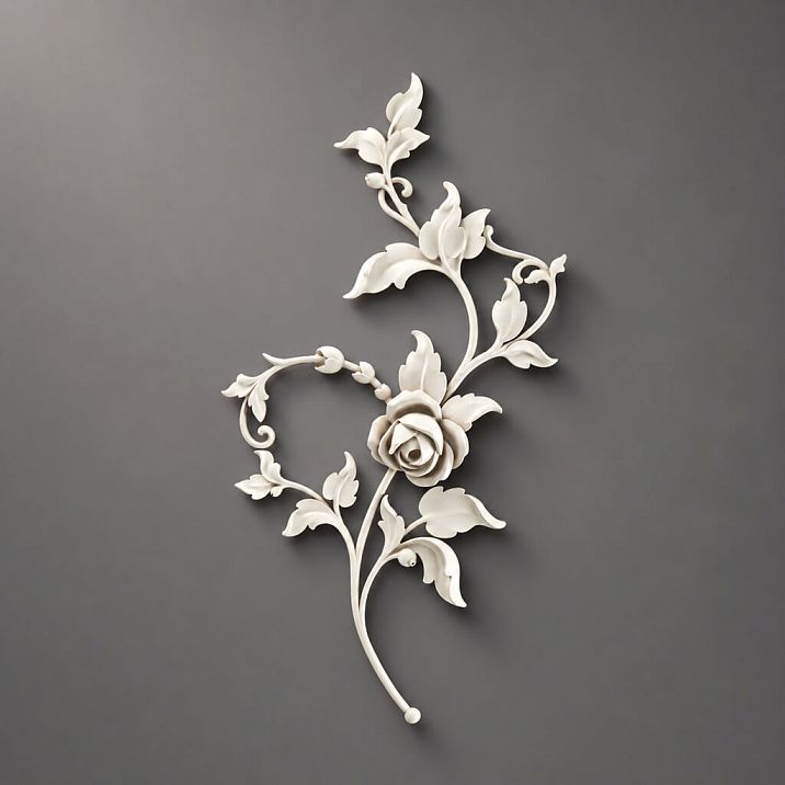 Relief decoration NPU-469L: branch with rose and leaves from polyurethane