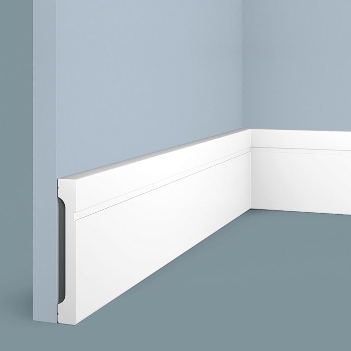 Floor skirting board B110V1L from polystyrene HI WOOD, record height 110 mm and thickness 16 mm, with maximally rich, refined decorative profile relief