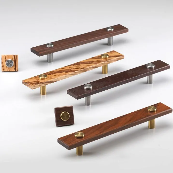 Xylon HL-056-2M furniture bracket handle with protective coating, natural wood and metal. Minimalist design for modern and classic interiors