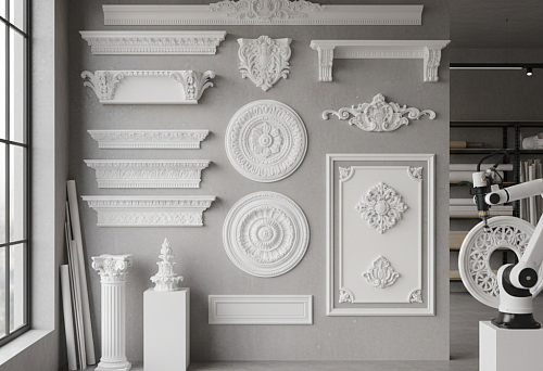 molding samples on the wall &mdash; decorative elements for interior design