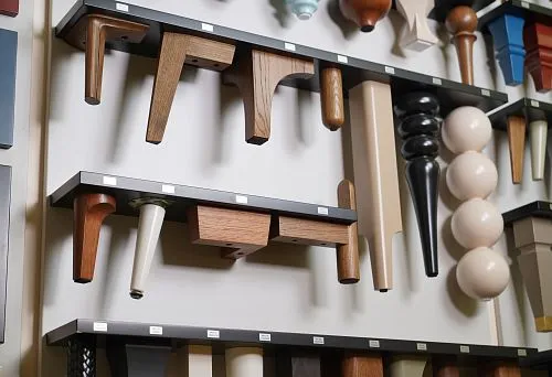 Modern furniture legs and details in natural wood of various shapes