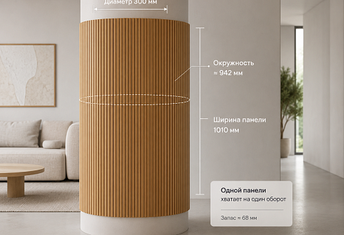 Flexible slatted panel PAN-007 around a column with a diameter of 300 mm