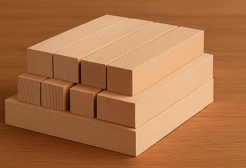 Oak beams &mdash; premium-quality, straight wooden blanks, light texture