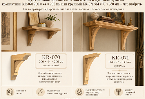 Wooden brackets KR-070 and KR-071 for shelves and curtain rods &mdash; STAVROS model comparison