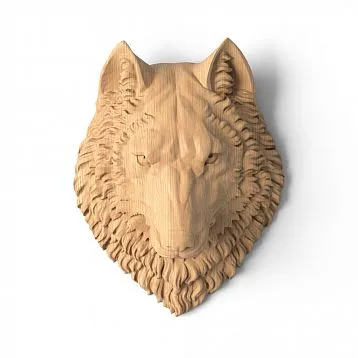Carved wooden mask in the shape of a wolf