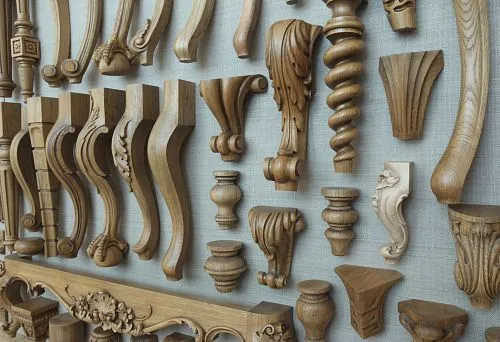 Collection of wooden furniture legs with elegant design.