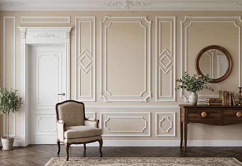 Polyurethane wall decor and wooden handles in the interior