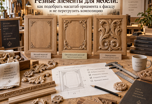 Carved elements for furniture facades
