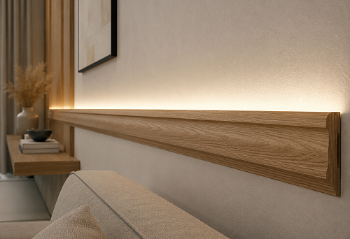 Hi Wood molding for hidden LED lighting on the wall