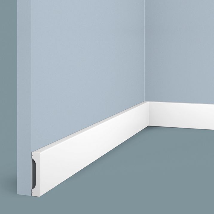 Floor skirting board B55V1 from polystyrene HI WOOD universal height 55 mm with decorative relief in white color