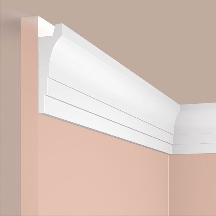 Ceiling cornice polystyrene HI WOOD A90V2 white height 90 mm and width 27 mm from South Korean manufacturer for high ceilings
