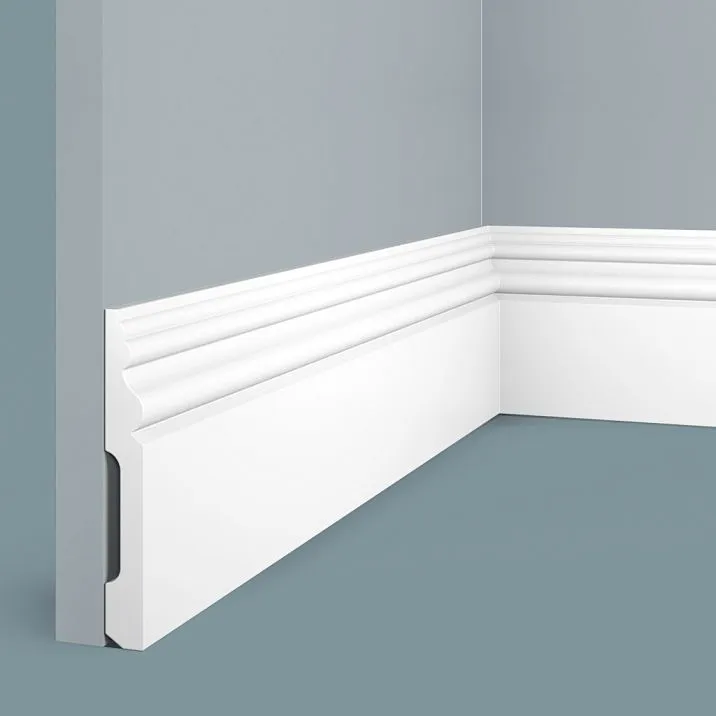 Polystyrene floor skirting board B126 HI WOOD, extreme record height 126 mm, thickness 16 mm, smooth minimalist surface, white color