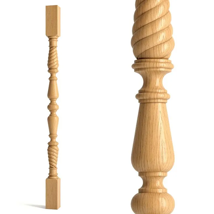 Twisted wooden baluster for staircase L-030 fragment of element