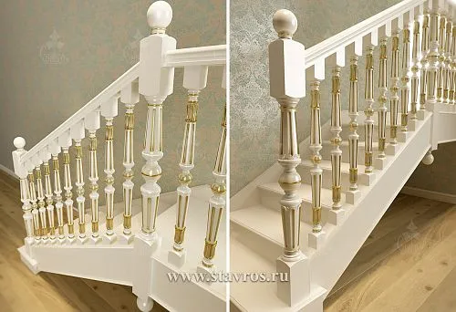White Balusters with Gold Inlays &mdash; Elegant Solution for Premium Staircases