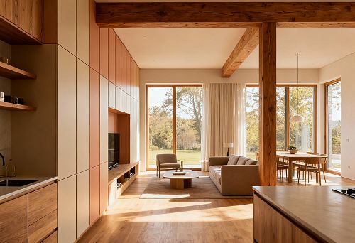 Space zoning with wood and polyurethane