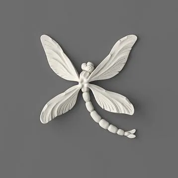 Polyurethane molding NPU-480 in the shape of a dragonfly, front view, white color.