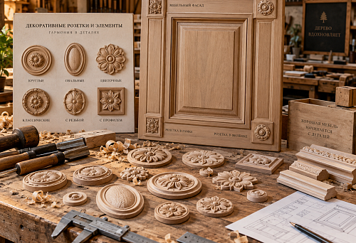 Decorative wooden rosettes for furniture